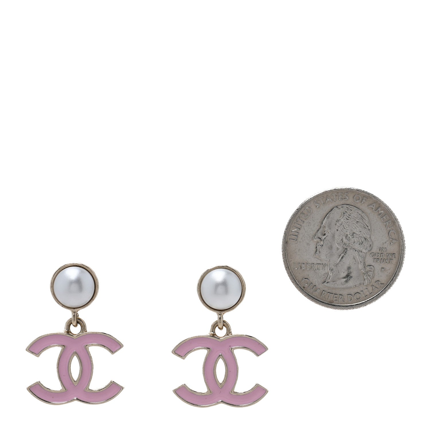 Chanel Pearl Enamel CC Drop Earrings Pink 2 of 5