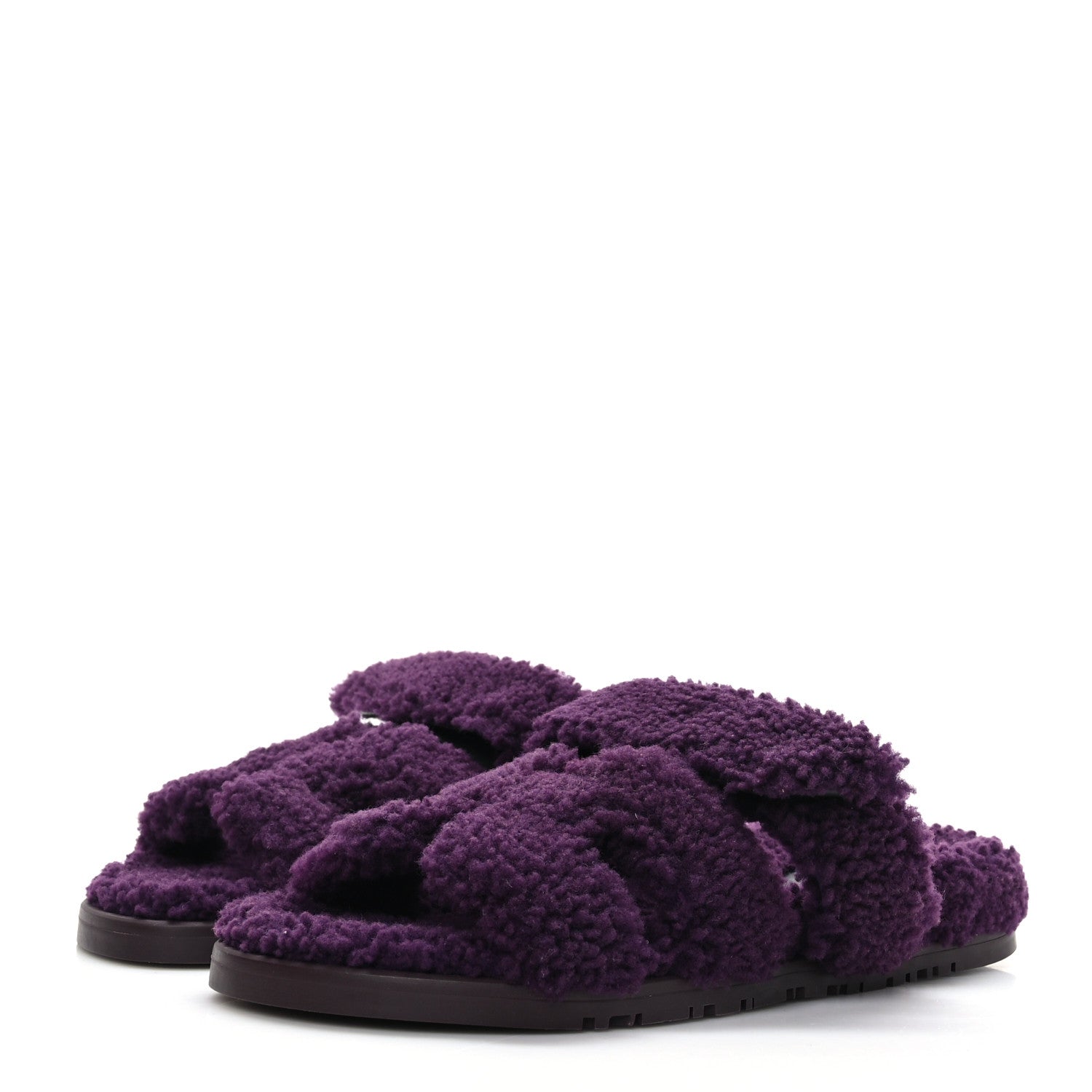 Hermes Woolskin Womens Chypre Sandals 37 Violet Fonce 3 of 8