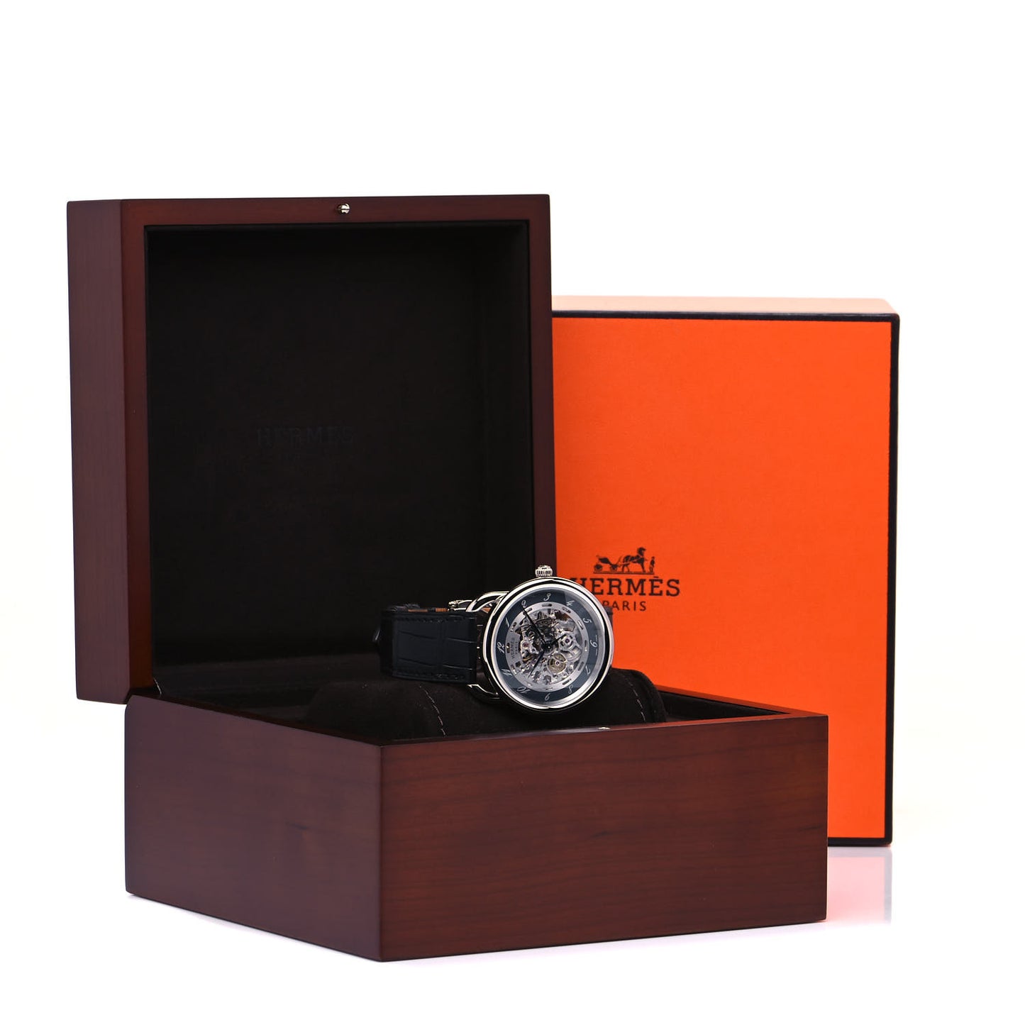 Stainless Steel Alligator 41mm Arceau Squelette Automatic Watch Noir