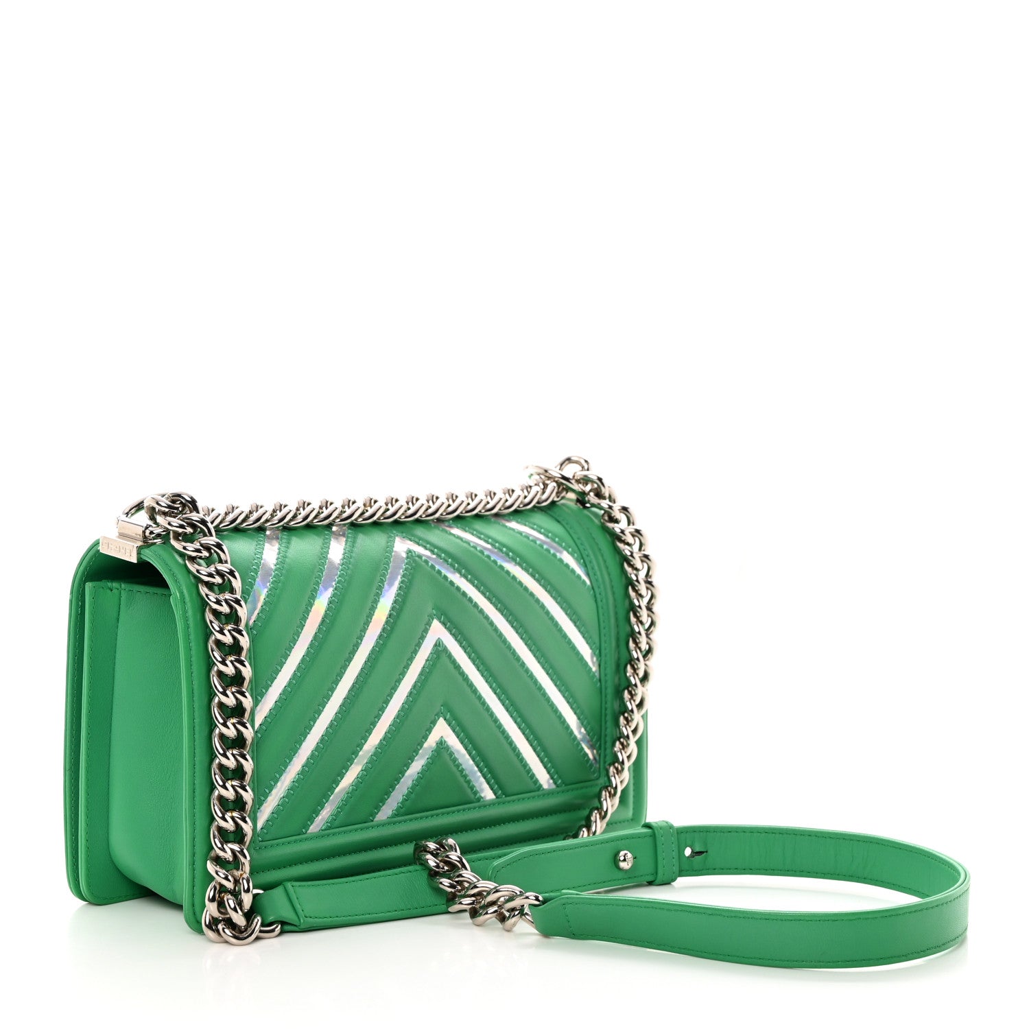 Chanel Lambskin Iridescent PVC Chevron Quilted Medium Boy Flap Green Silver 3 of 16
