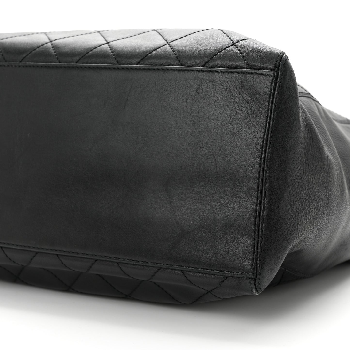 Lambskin Quilted Shopping Tote Black