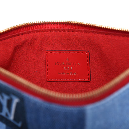 Louis Vuitton Denim Damier Monogram Patchwork Neverfull MM Pochette Bleu Rouge 8 of 10