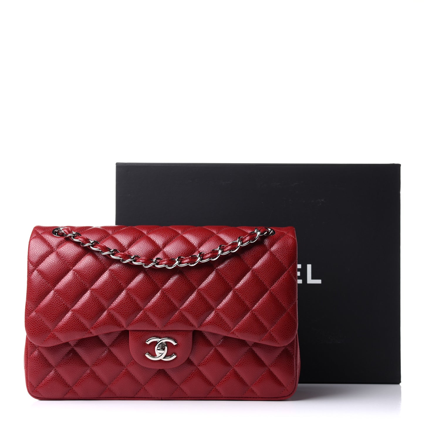 Caviar Quilted Jumbo Double Flap Red