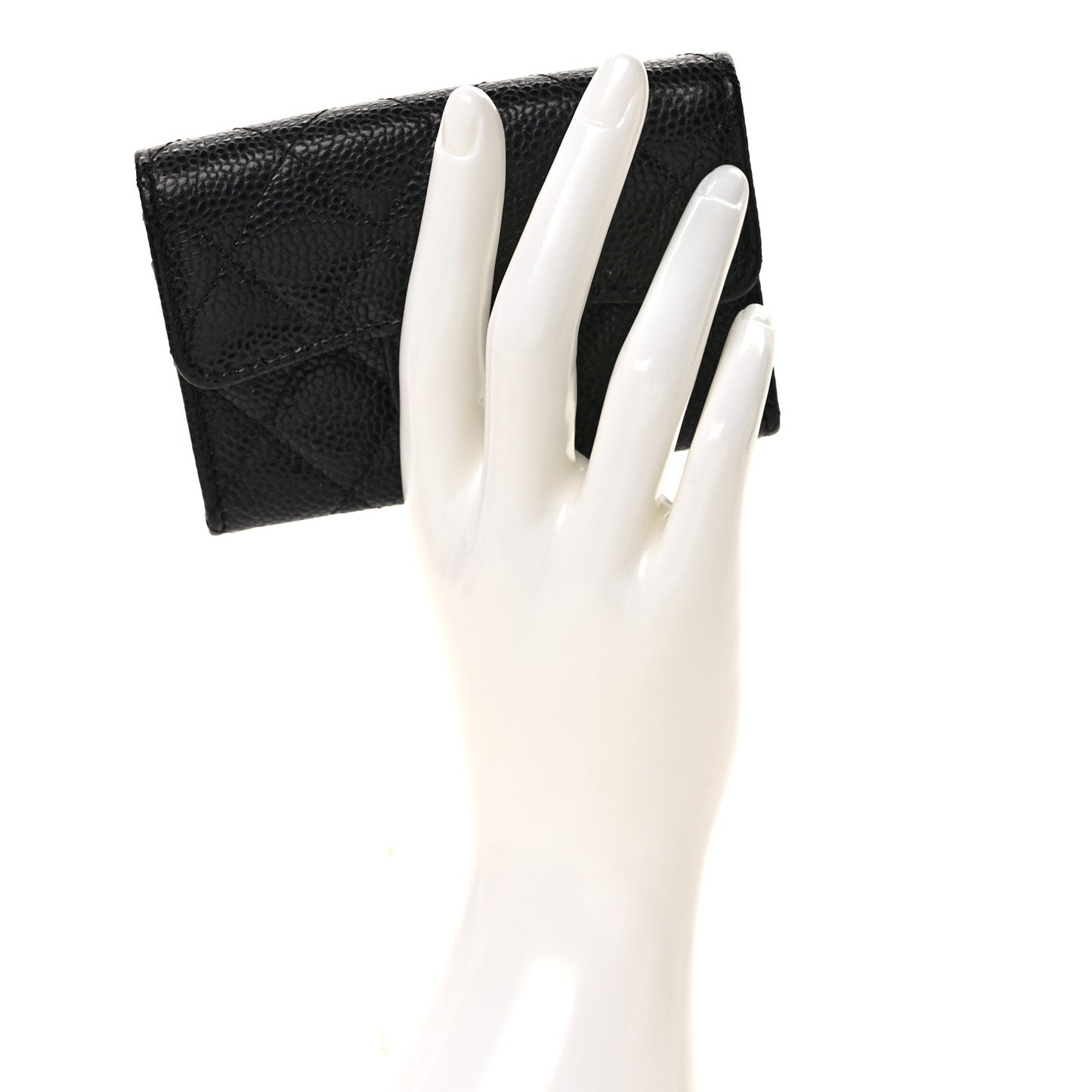 Caviar Quilted Flap Card Holder Wallet Black