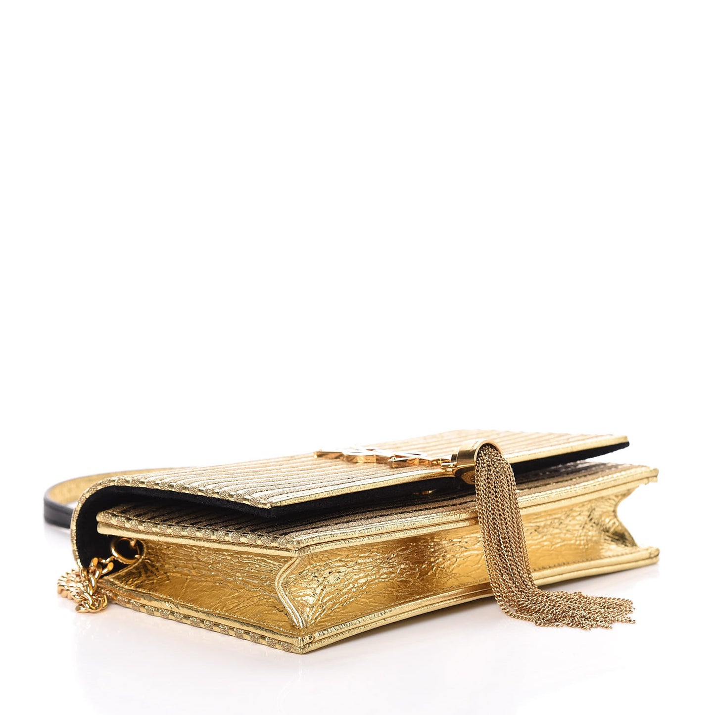 Metallic Goatskin Lambskin Classic Monogram Kate Tassel Chain Wallet Gold