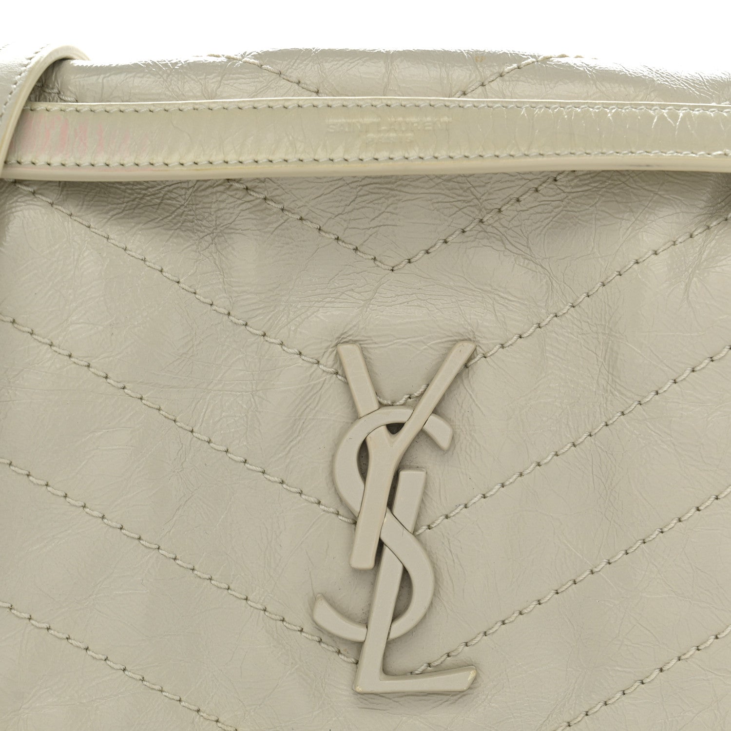 Saint Laurent Crinkled Calfskin Matelasse Monogram Medium Niki Chain Satchel Blanc Vintage 8 of 13