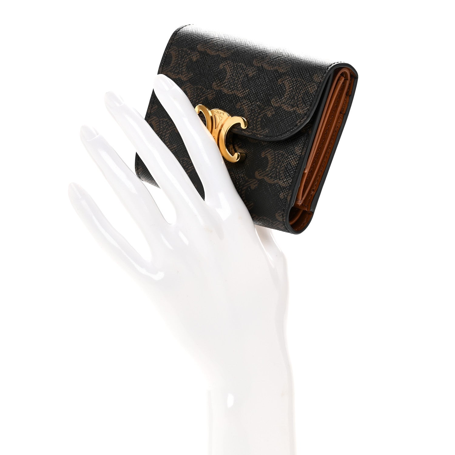 Celine Triomphe Canvas Small Triomphe Wallet Tan 2 of 8
