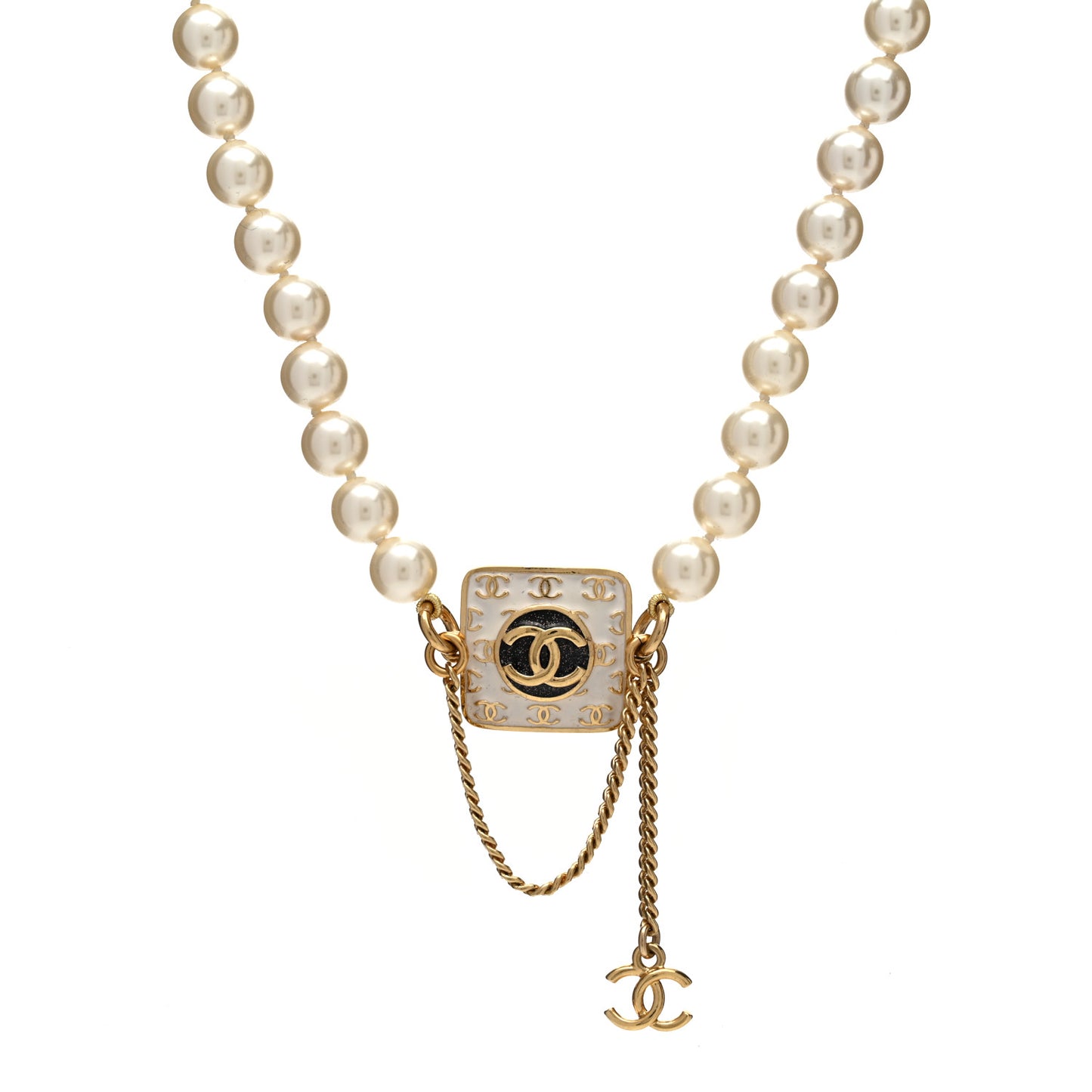 Pearl Enamel CC Chain Choker Necklace Gold