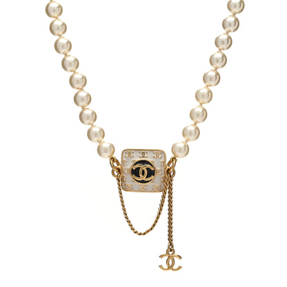 Chanel Pearl Enamel CC Chain Choker Necklace Gold 1 of 6