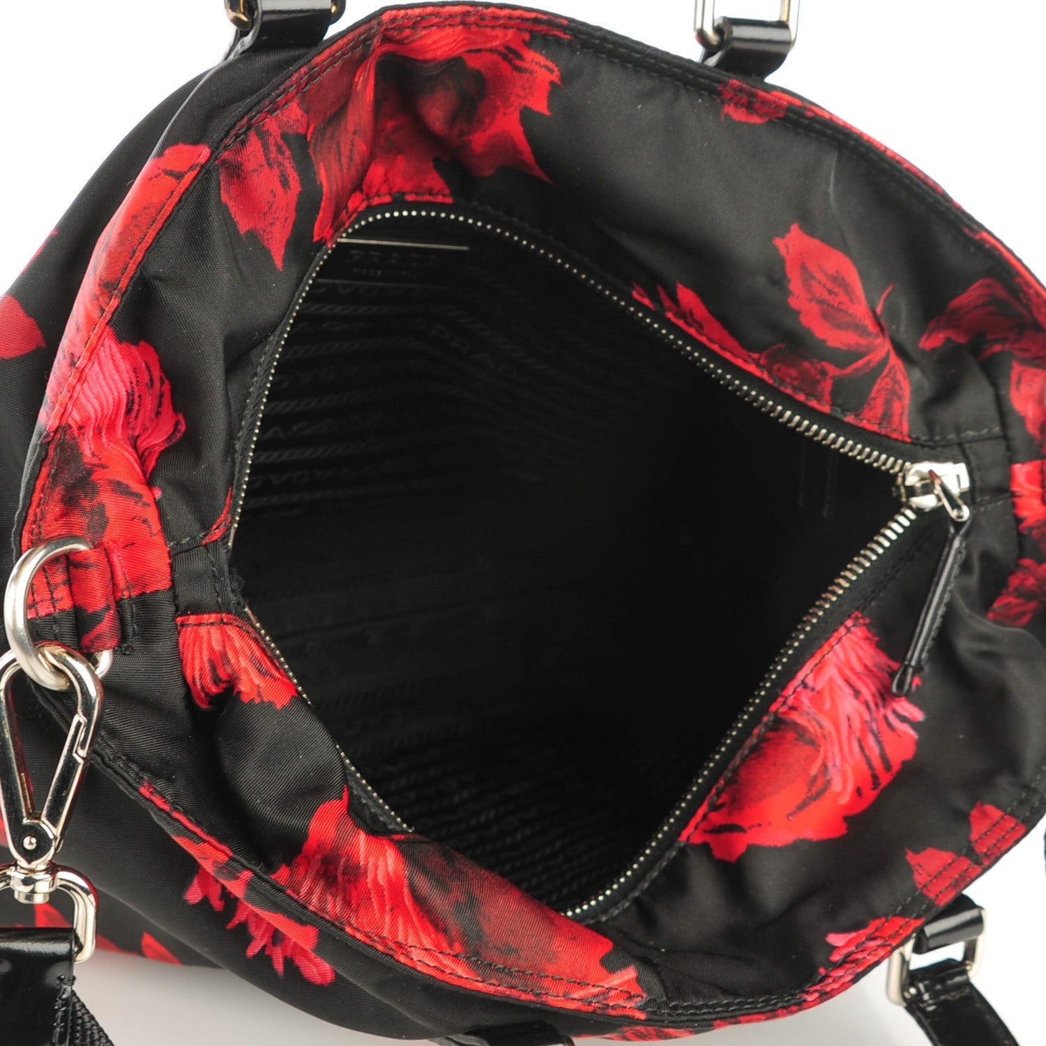 Prada Tessuto Nylon Rose Shop Shoulder Bag Black Rosso 122794