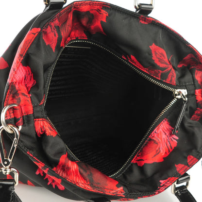 Prada Tessuto Nylon Rose Shop Shoulder Bag Black Rosso 5 of 8