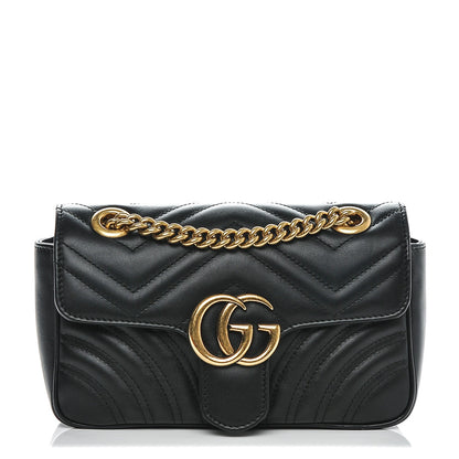 Gucci Calfskin Matelasse Mini GG Marmont Shoulder Bag Black 1 of 6