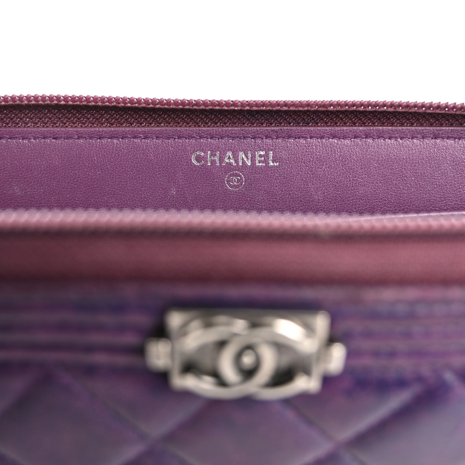 Chanel Lambskin Quilted Boy Zip Around Wallet Purple 6 of 9