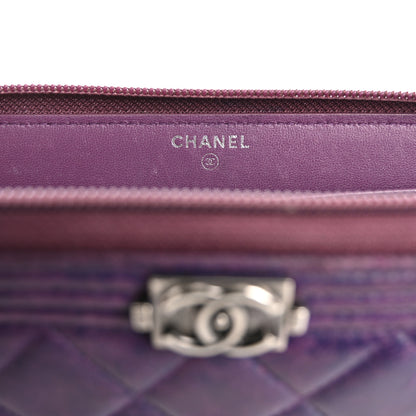 Chanel Lambskin Quilted Boy Zip Around Wallet Purple 6 of 9