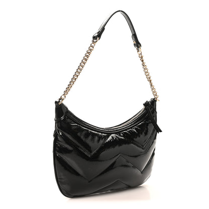 Gucci Patent Calfskin Matelasse GG Marmont Half Moon Hobo Black 3 of 11