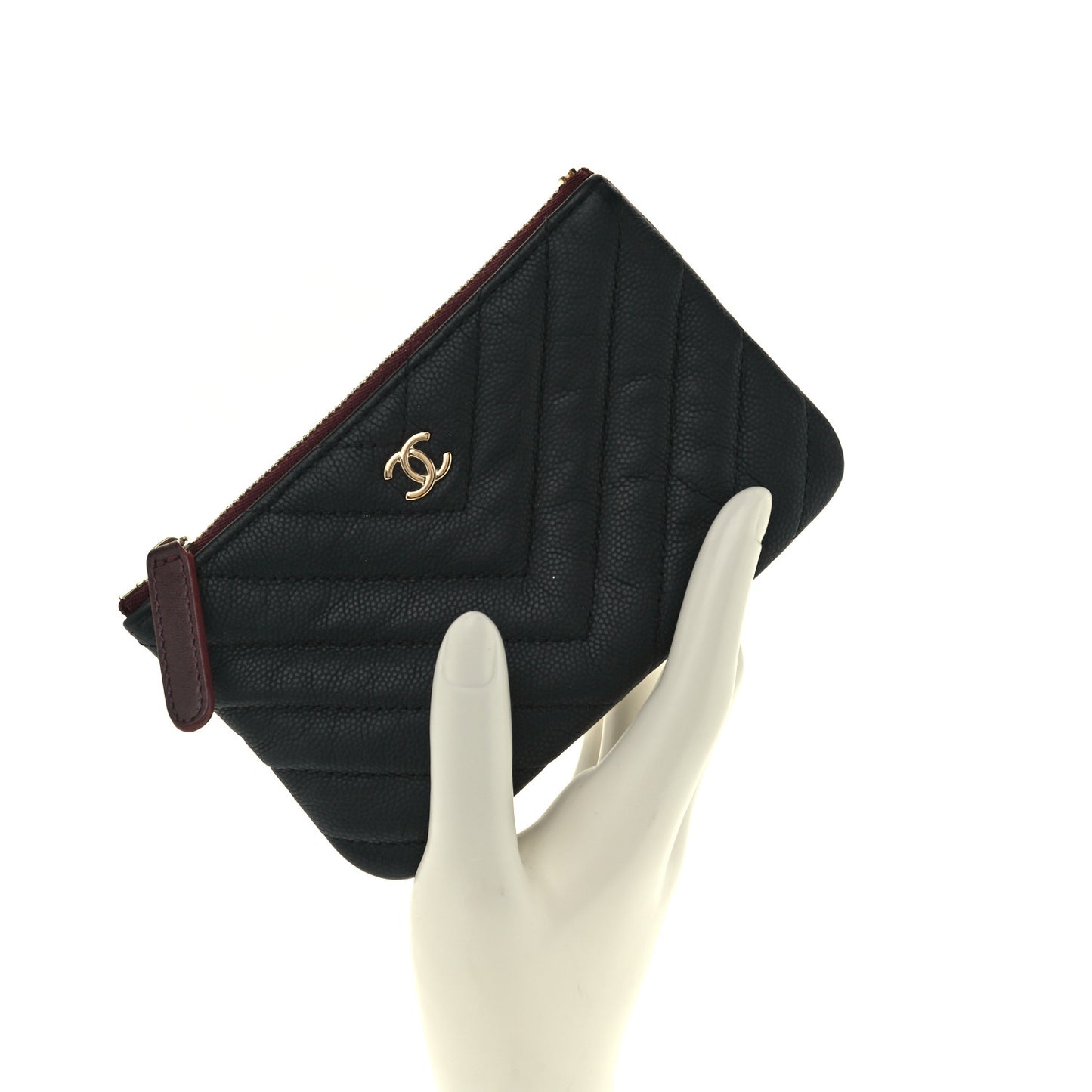Caviar Chevron Quilted Small Cosmetic Case Black