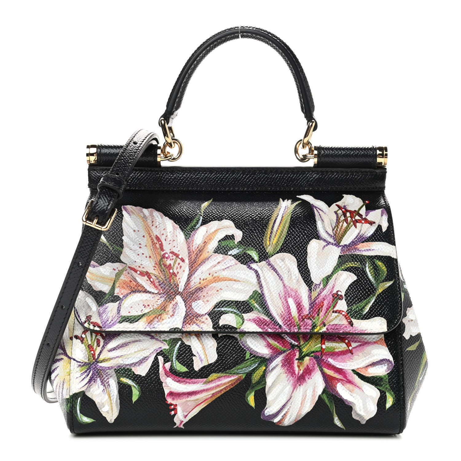 Dolce & Gabbana Dauphine Floral Print Small Miss Sicily Satchel Black Multicolor 1 of 4