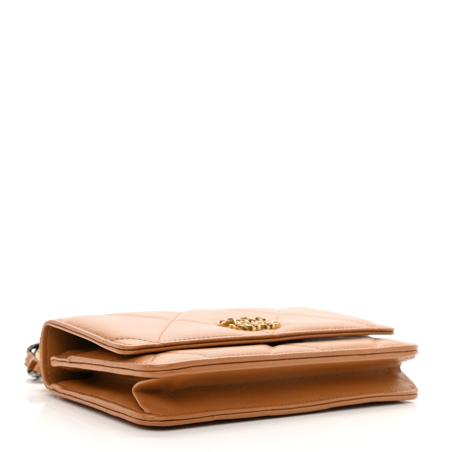 Lambskin Quilted Chanel 19 Wallet On Chain WOC Brown
