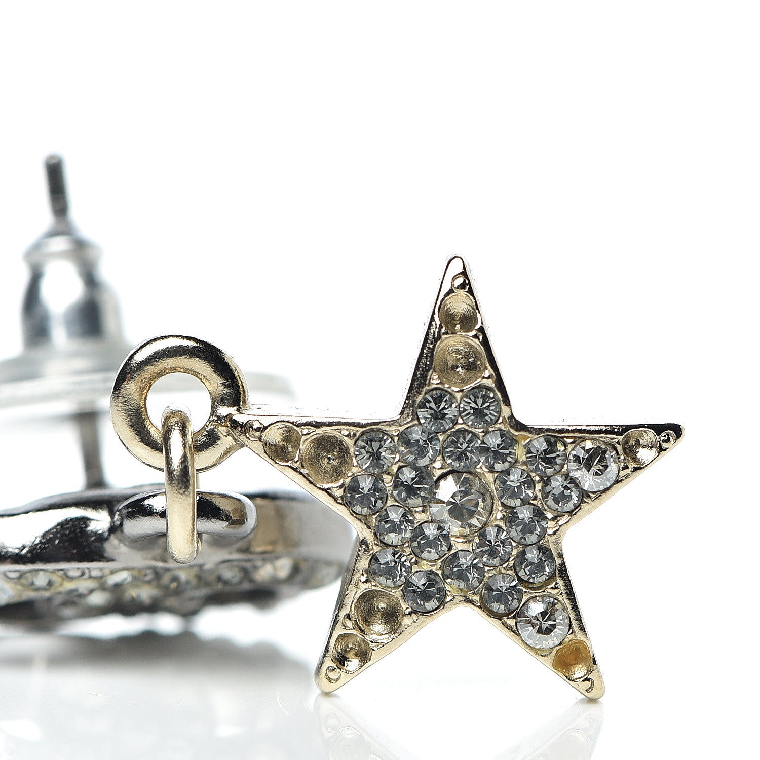 Chanel Ruthenium Crystal CC Star Moon Earrings Grey Gold 6 of 8