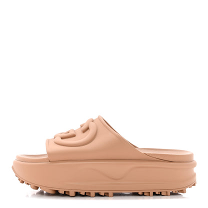 Gucci Soft Rubber Womens Interlocking G Platform 42mm Slide Sandals 38 Vintage Camel 1 of 10