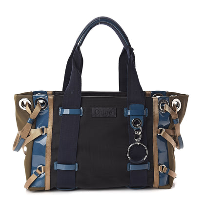 Chloe Nylon Canvas Glossy Lambskin Medium Tao Zipped Tote Blue Green 1 of 9