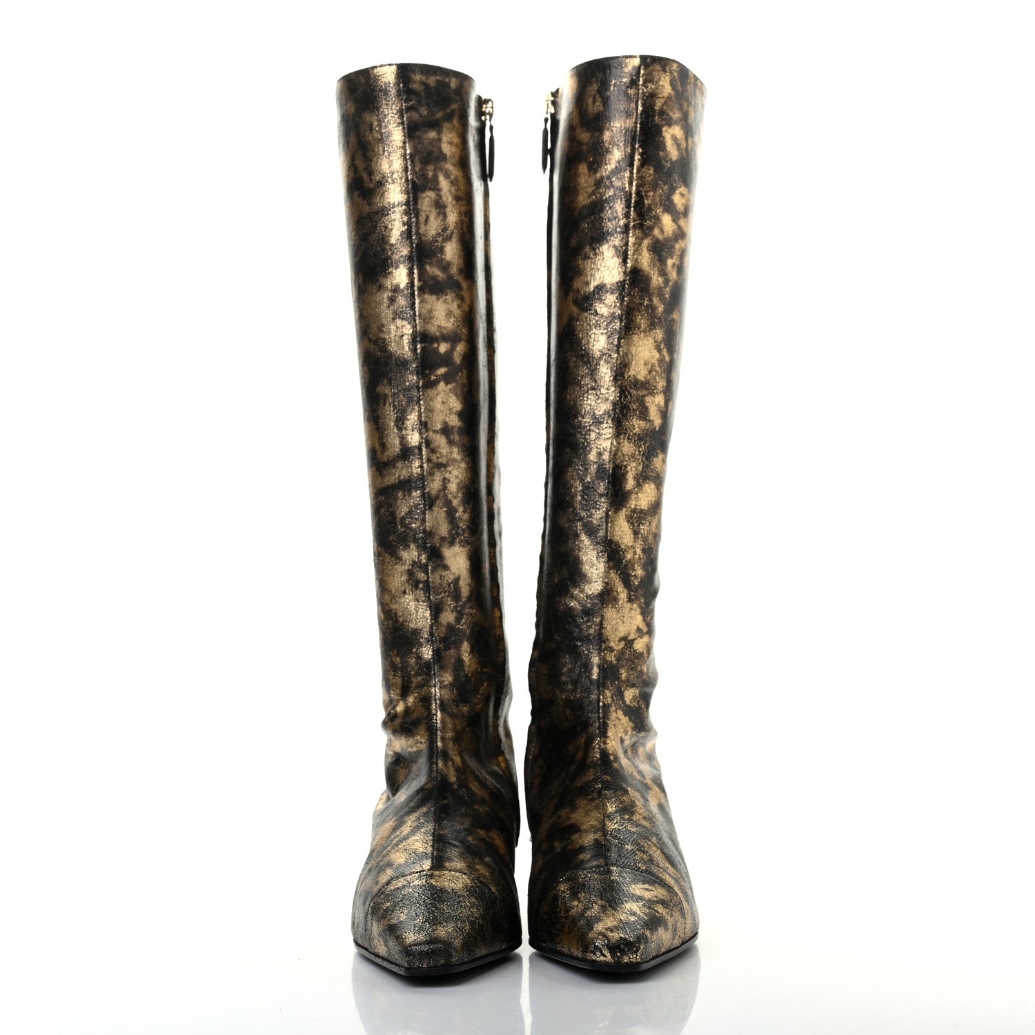 Chanel Laminated Goatskin High Boots 37.5 Gold 2 of 6