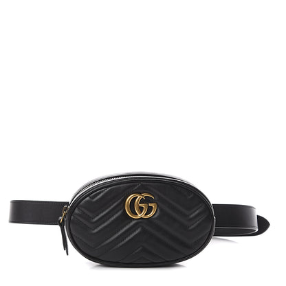 Gucci Calfskin Matelasse GG Marmont Belt Bag 85 34 Black 1 of 8