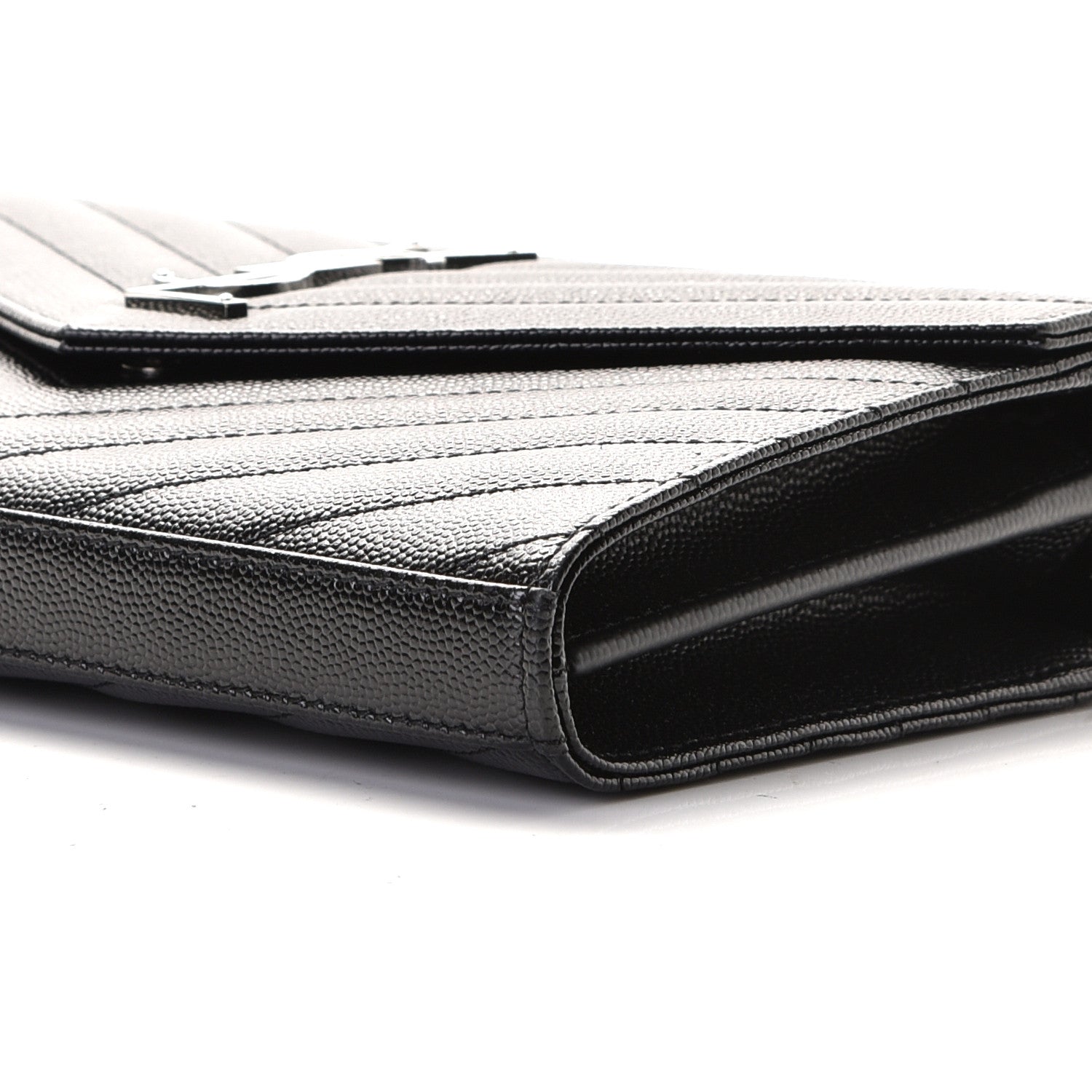 Saint Laurent Grain De Poudre Matelasse Chevron Monogram Chain Wallet Black 6 of 7