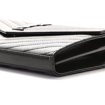Saint Laurent Grain De Poudre Matelasse Chevron Monogram Chain Wallet Black 6 of 7