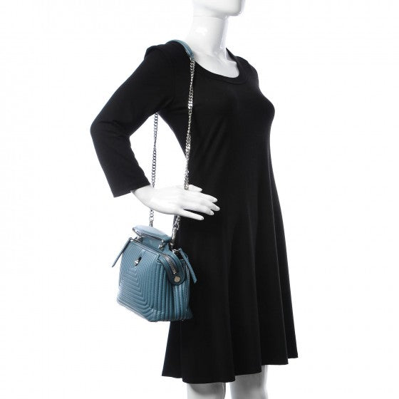 Shiny Nappa Trapuntata Small DotCom Click Top Handle Chain Satchel Blue