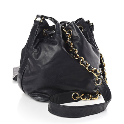 Chanel Lambskin Drawstring CC Shoulder Bag Navy Blue 3 of 12
