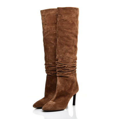 Saint Laurent Suede Mica Knee High Slouchy Boots 36.5 Brown 3 of 6