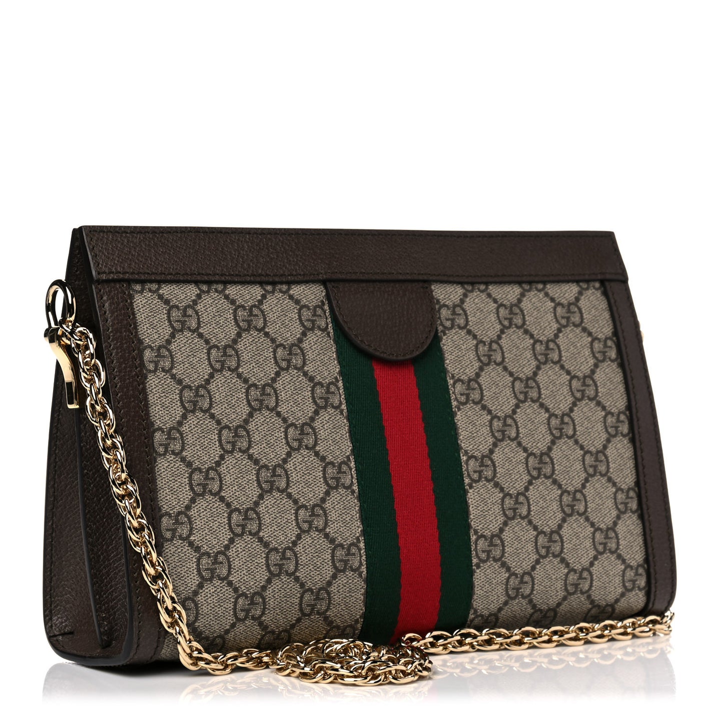 GG Supreme Monogram Web Small Ophidia Chain Shoulder Bag Brown