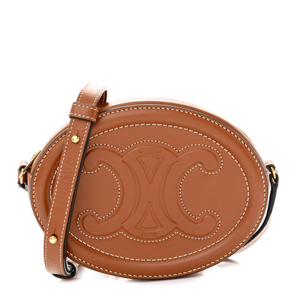 Celine Smooth Calfskin Cuir Small Triomphe Oval Crossbody Purse Tan 1 of 9