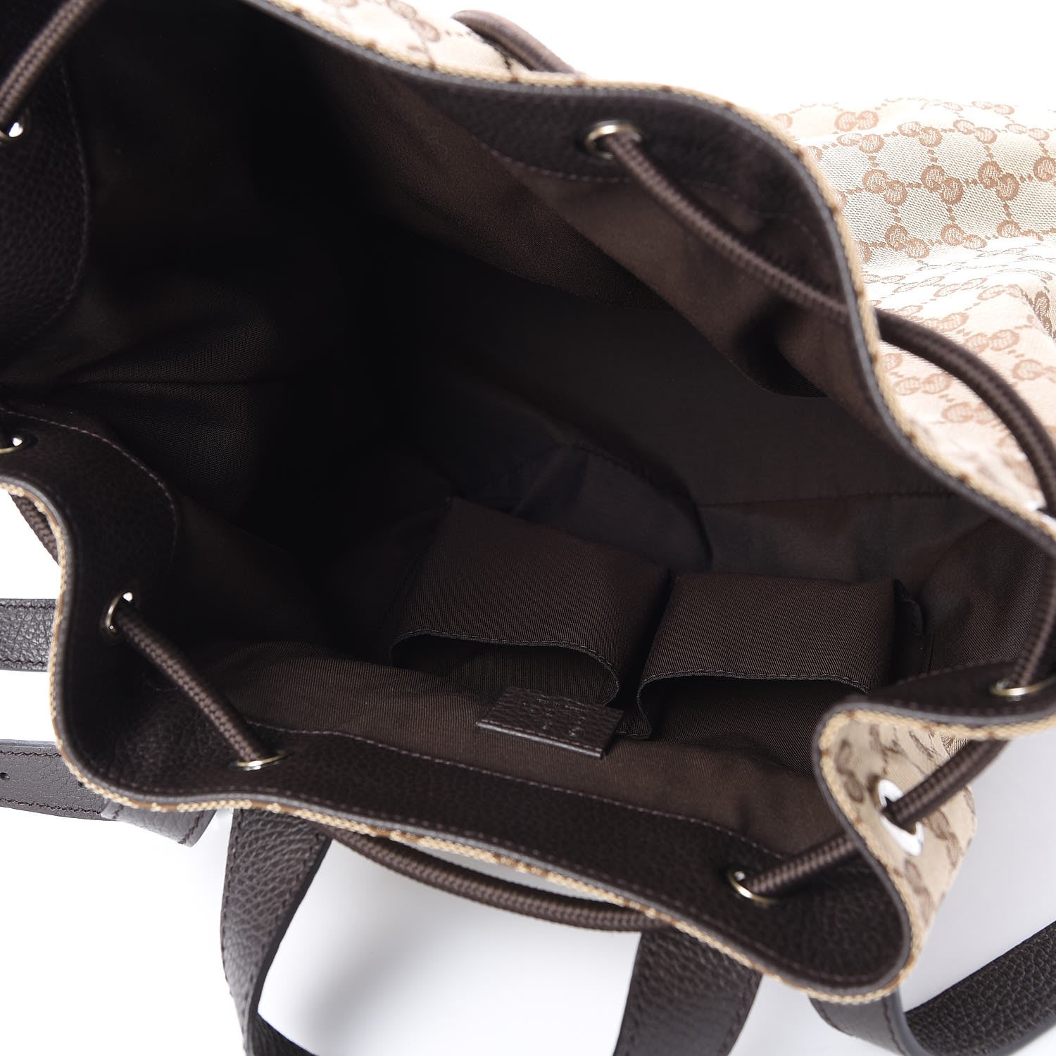 Gucci Monogram Dollar Calfskin O Drawstring Backpack Beige Ebony Testa di Moro Dark Chocolate 5 of 7