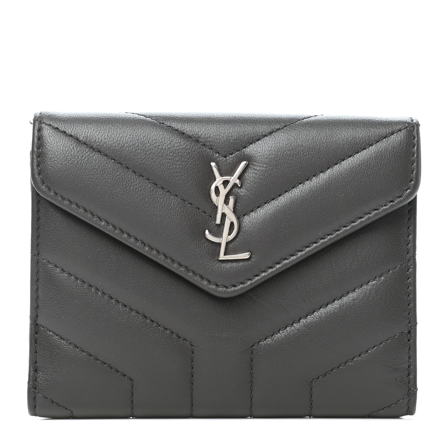 Lambskin Y Quilted Monogram Compact Loulou Wallet Asphalt