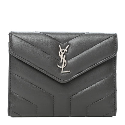 Saint Laurent Lambskin Y Quilted Monogram Compact Loulou Wallet Asphalt 1 of 8
