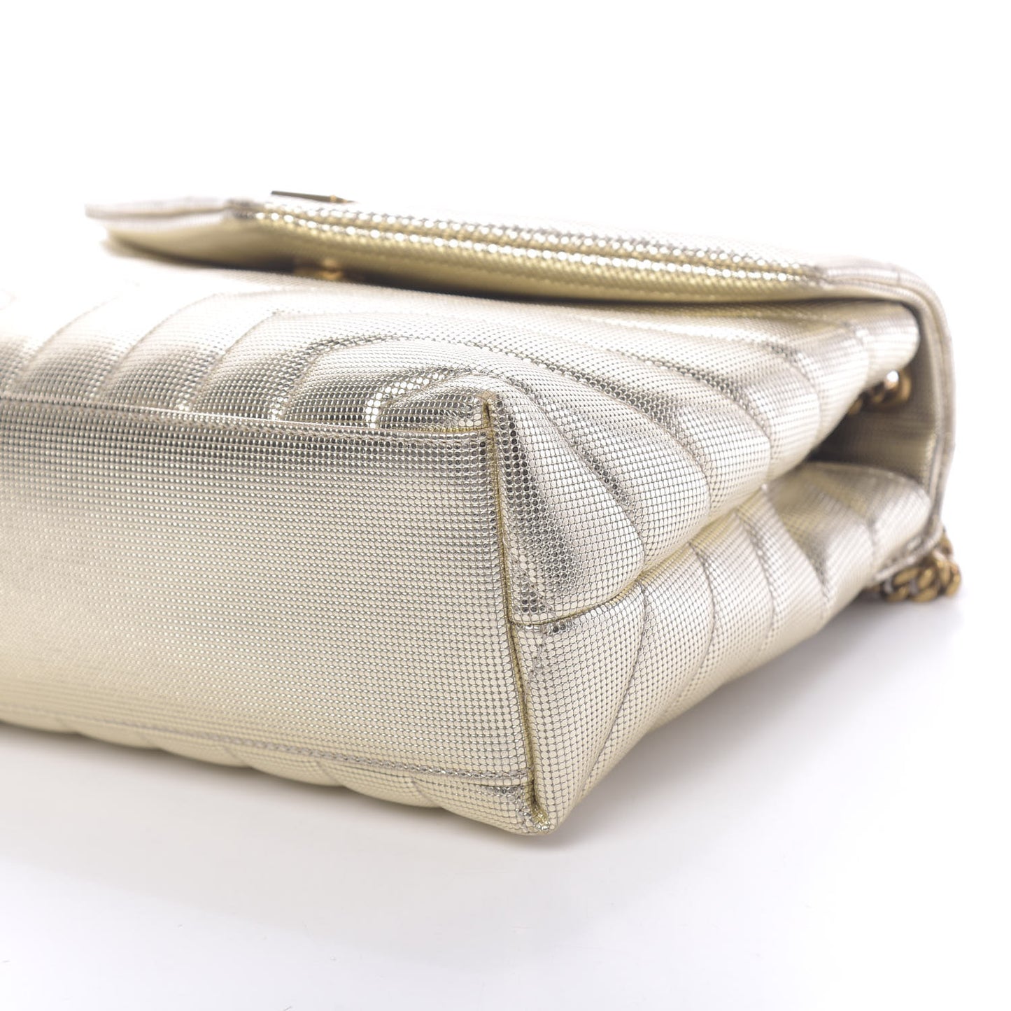 Metallic Calfskin Y Quilted Small Loulou Monogram Chain Satchel Platino