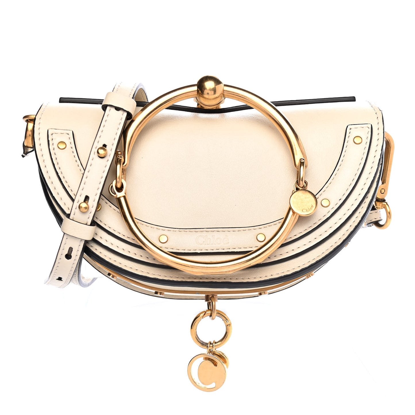 Calfskin Small Nile Bracelet Minaudiere Bag Off White
