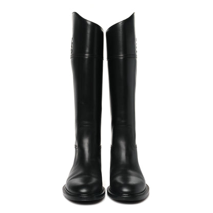 Fendi Vitello Karligraphy Embossed Tall Riding Boots 37.5 Black 2 of 8