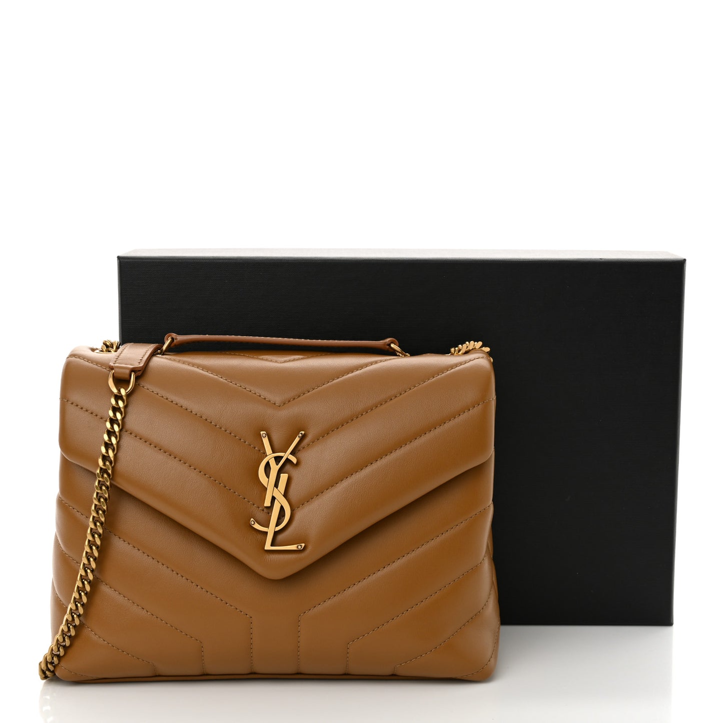 Calfskin Y Quilted Monogram Small Loulou Chain Satchel Dark Natural
