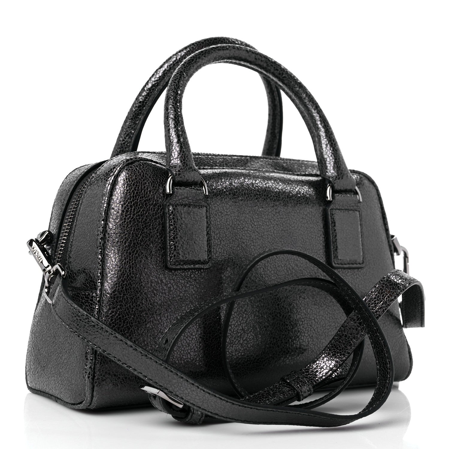 Versace Metallic Calfskin Virtus Bowling Bag Grey 3 of 9