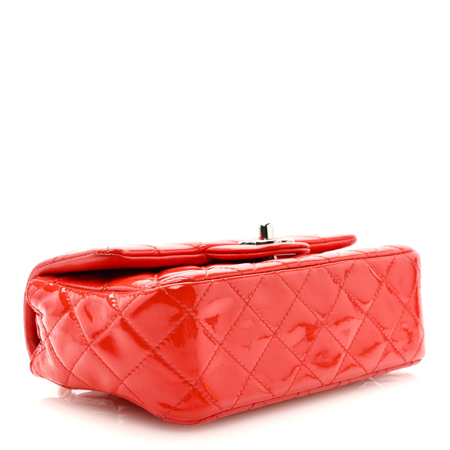 Patent Calfskin Quilted Mini Rectangular Flap Red
