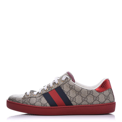 Gucci GG Supreme Monogram Mens New Ace Low-Top Sneaker 8.5 Beige Red 1 of 9