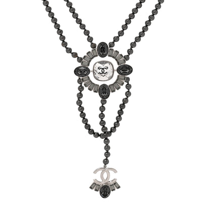 Chanel Baguette Crystal Resin Pearl CC Multi Strand Necklace Dark Grey 1 of 5