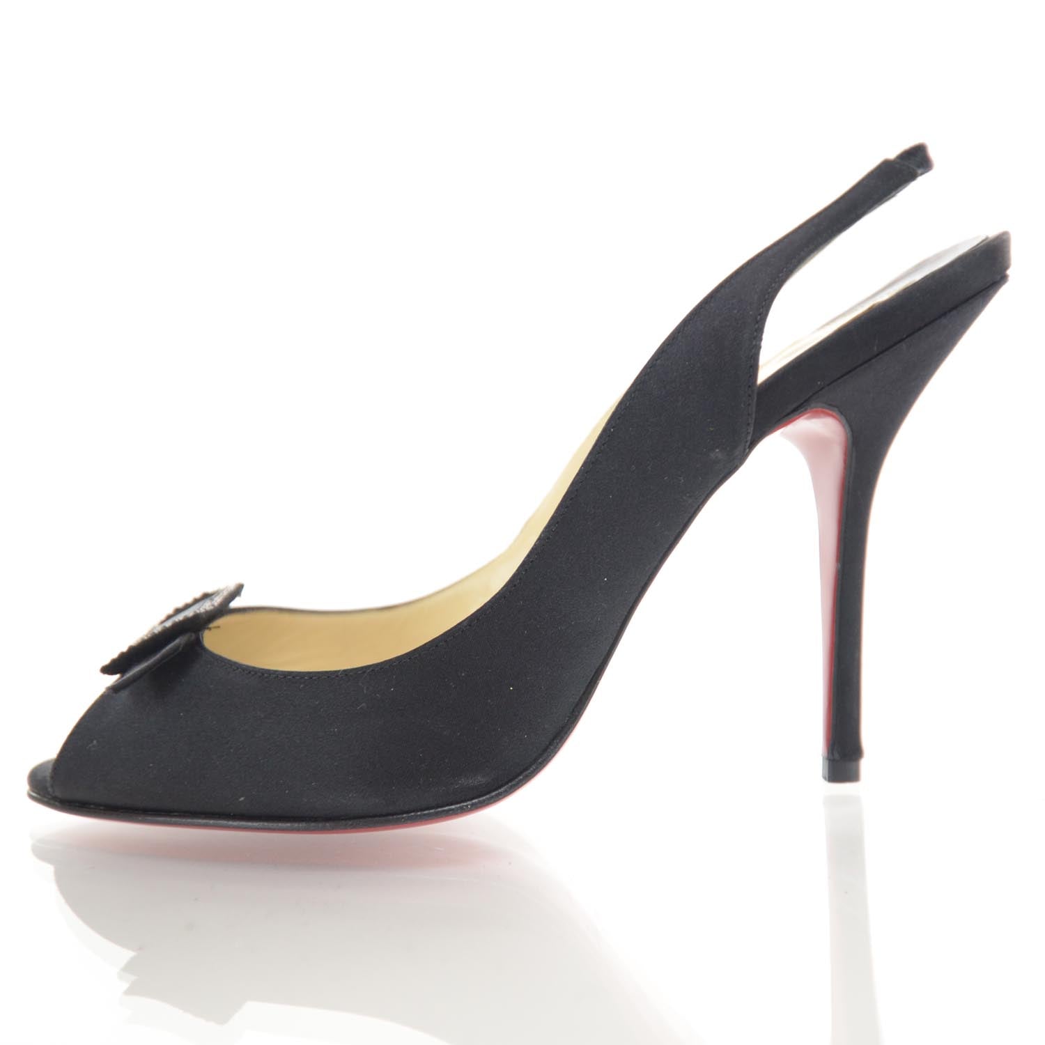 Christian Louboutin Satin Slingback Buckle Pumps 38.5 Black 1 of 6
