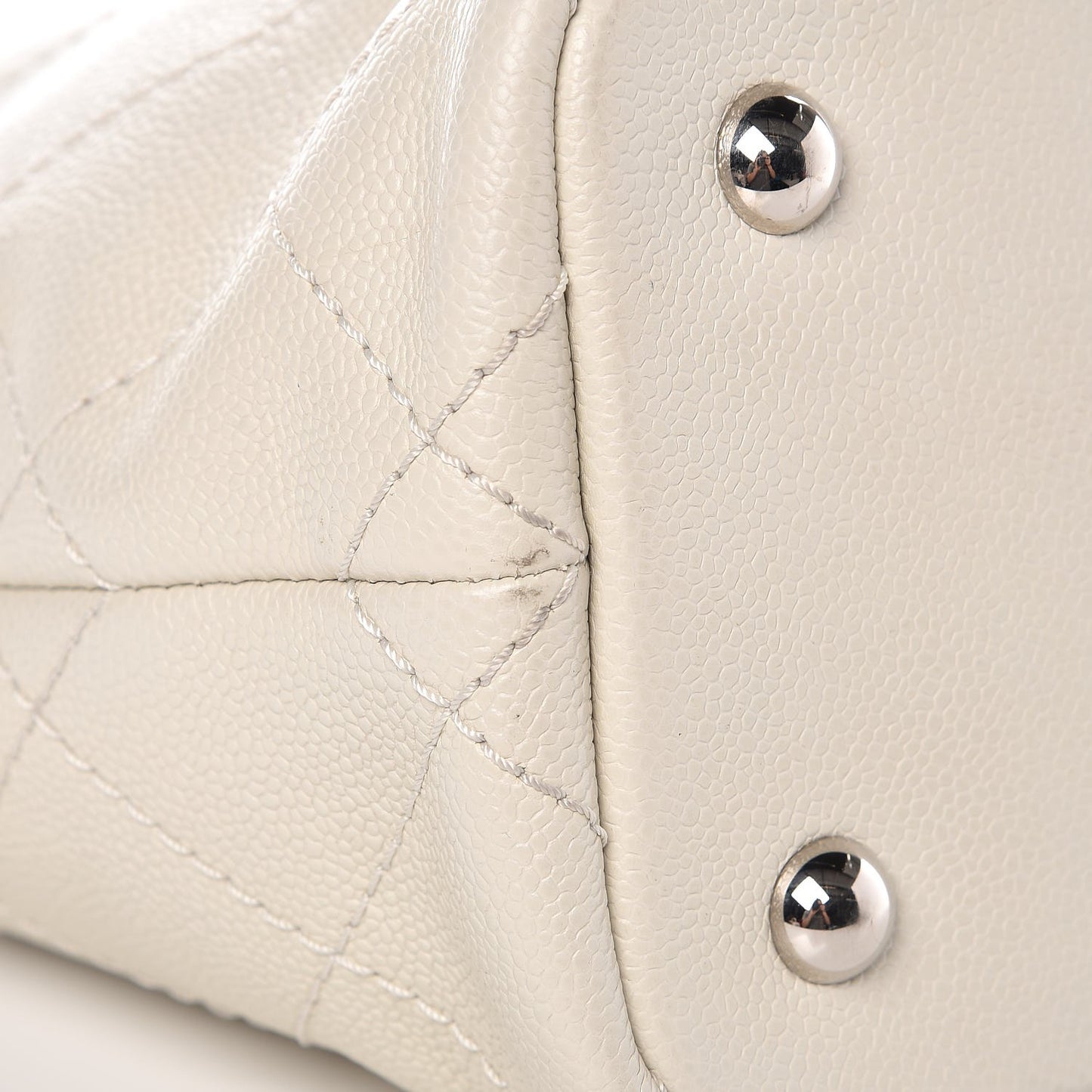 Grained Calfskin Shopping Fever Tote White