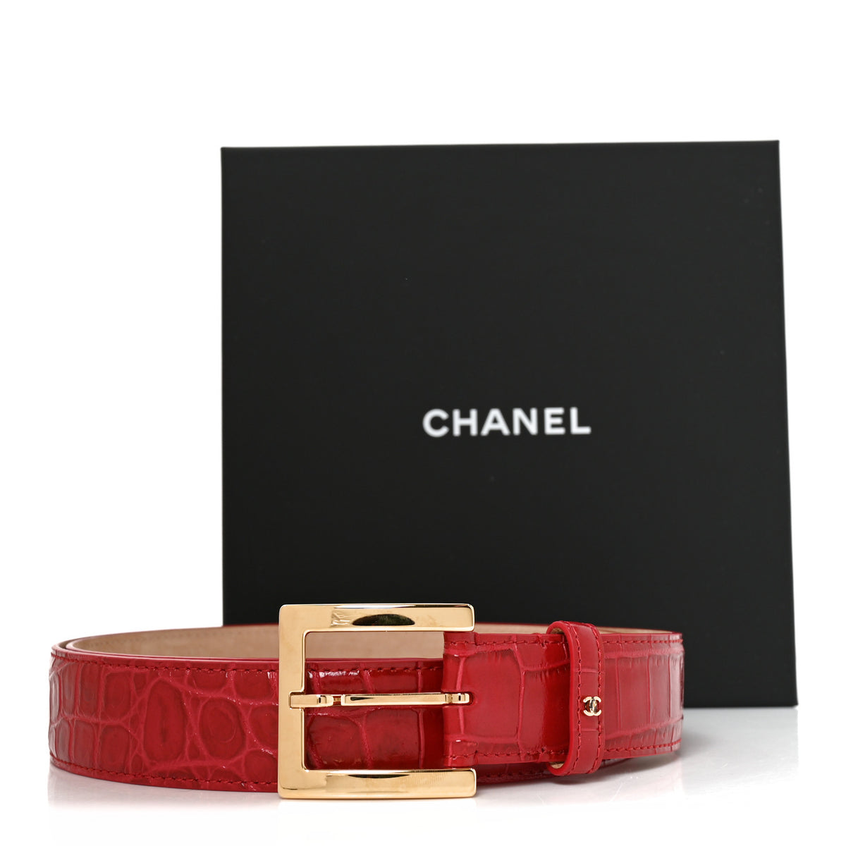 Chanel Crocodile Embossed Calfskin Belt 85 34  Red Gold 6 of 6
