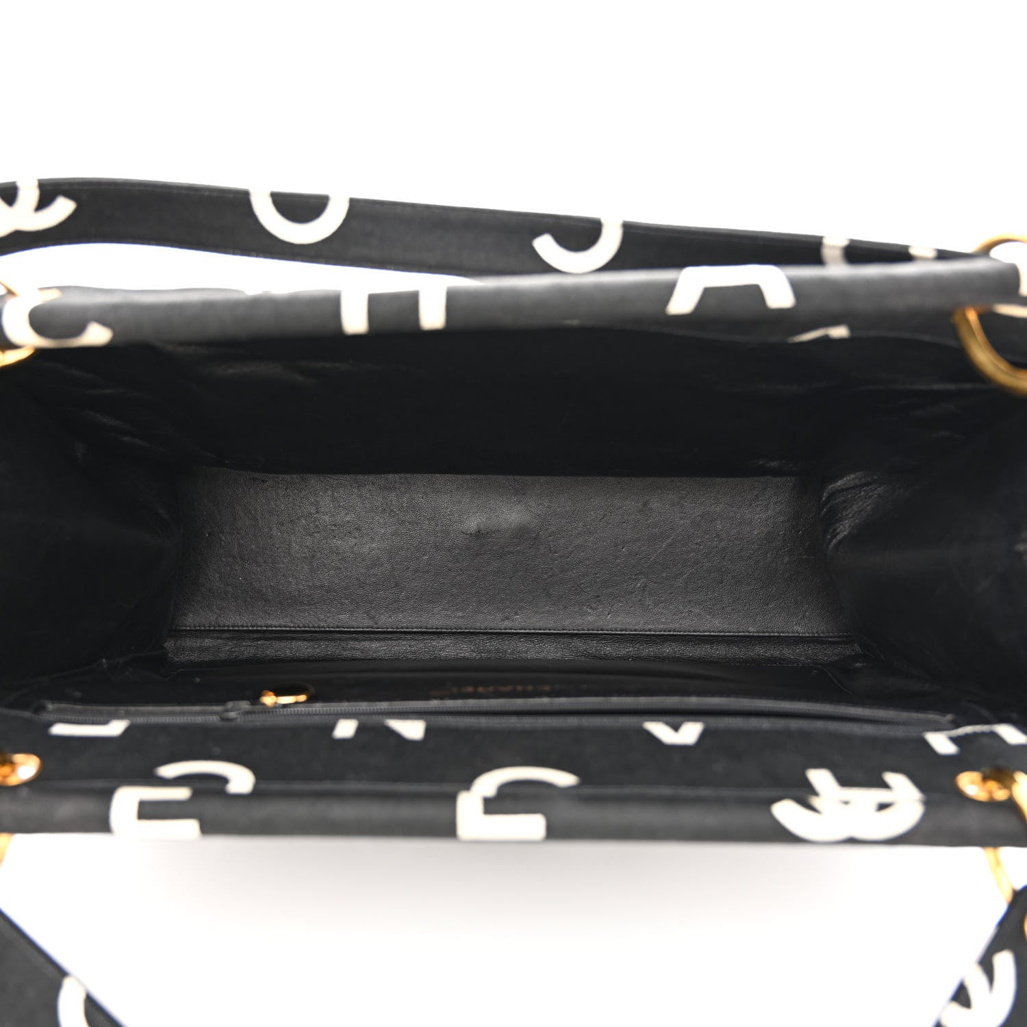 Chanel Canvas Printed Quilted Logo Tote Black White 5 of 11