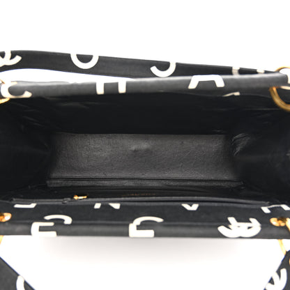 Chanel Canvas Printed Quilted Logo Tote Black White 5 of 11
